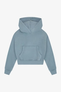 Tenly - COTTON FLEECE CROPPED KANGAROO POCKET HOODIE - Blue Moon