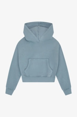Tenly - COTTON FLEECE CROPPED KANGAROO POCKET HOODIE - Blue Moon