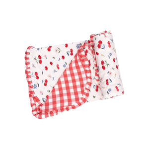 Angel Dear - Watercolor Cherries + Gingham Ruffle Receiving Blanket