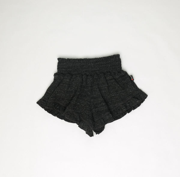 T2Love - Heathered Charcoal Smocked Shorts with Ruffle