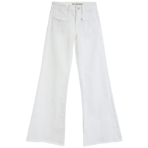 Tractr - PATCH POCKET WIDE FLARE WHITE JEANS