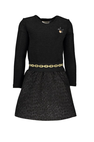 LE CHIC Girls Long Sleeve Dress with Leopard Skirt