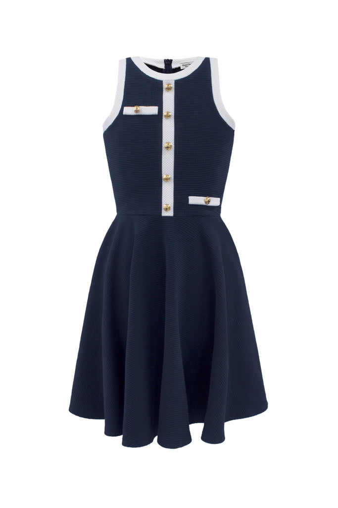 david charles blue dress David Charles Navy and White Party Dress Stoopher & Boots