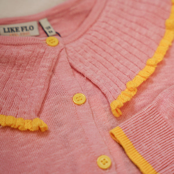 Like Flo - Pink Collared Cardigan with Yellow Trim