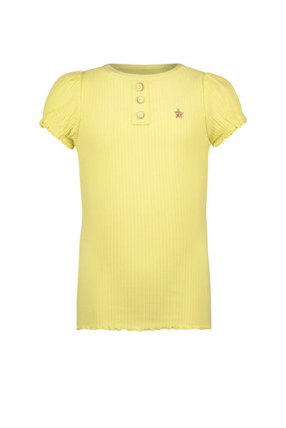 Flo - Solid Rib Tee with Puff Sleeve - Soft Yellow