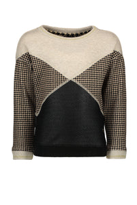 FLO Girls Houndstooth Colorblock Sweater