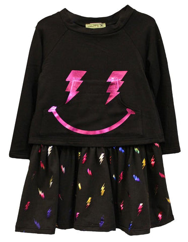 LITTLE MASS Girls Lightning Bolt Smile Dress