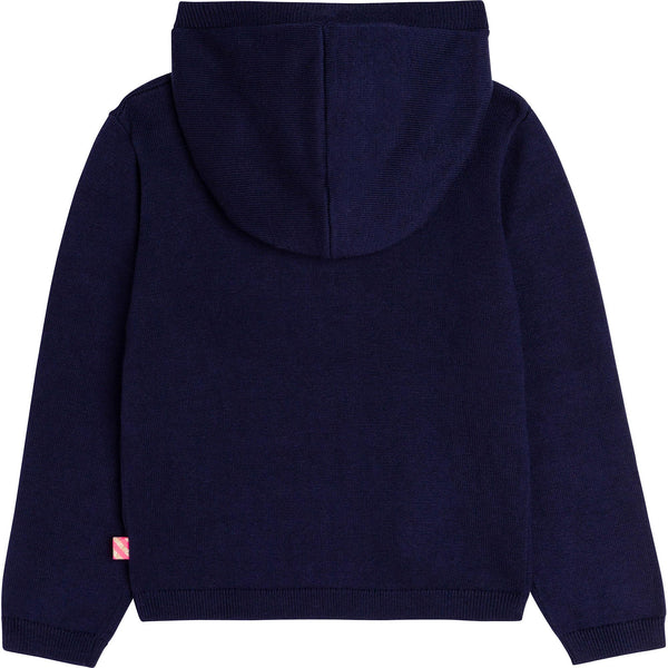 Billieblush Apparel - Sequin Pocket Hooded Cardigan - Navy