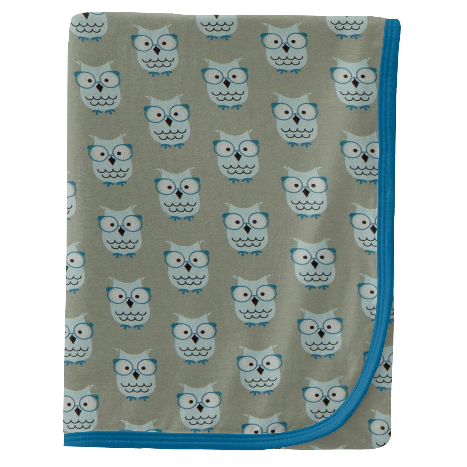 KICKEE PANTS SWADDLING BLANKET - SILVER SAGE WISE OWLS **FIRST DAY OF SCHOOL**