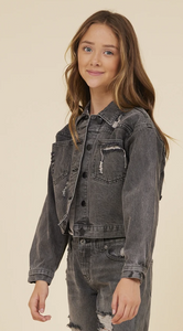Vintage Havana - RHINESTONE FRINGE BLACK DENIM JACKET