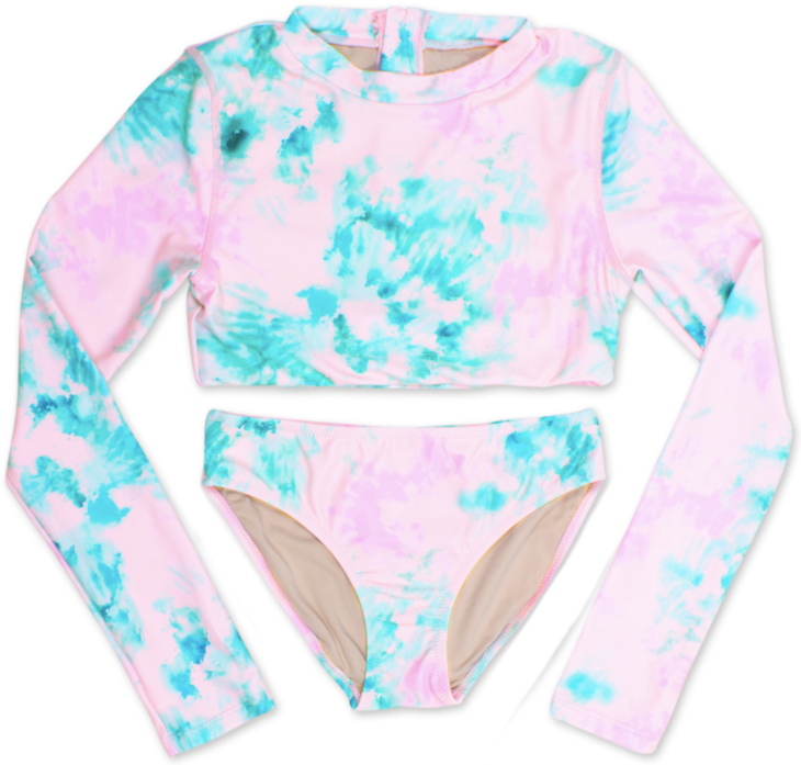 Shade Critters - GIRLS CROPPED RASH GUARD SET - PINK PREPPY TIE DYE ...