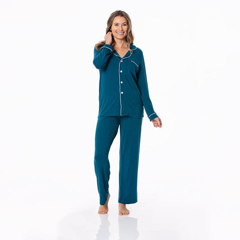 Kickee Pants - Women's Long Sleeved Collared Pajama Set