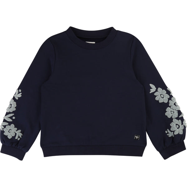 CARREMENT BEAU Girls Sweatshirt with Floral Sleeves