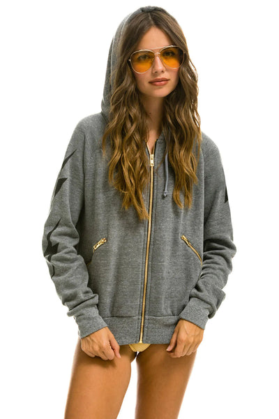 Aviator Nation - BOLT 4 ZIP HOODIE RELAXED WITH POCKETS - HEATHER GREY