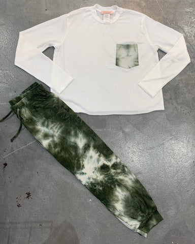 Tweenstyle - Off White Tie Dye Long Sleeve Pocket Tee