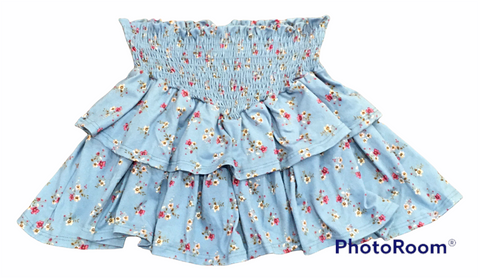 Tweenstyle - Denim Floral Smocked Skirt