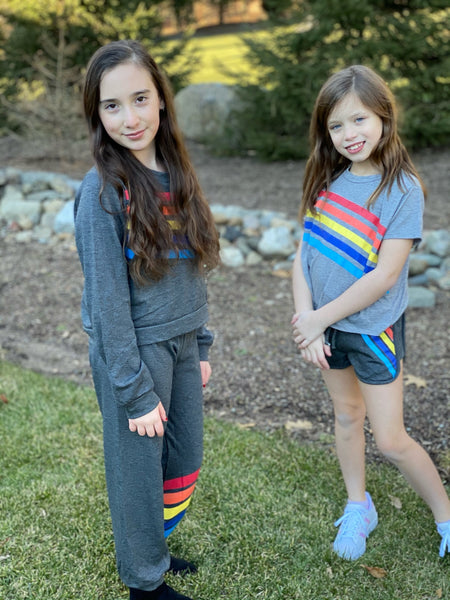 Tweenstyle - Rainbow Stripe Cropped Crew