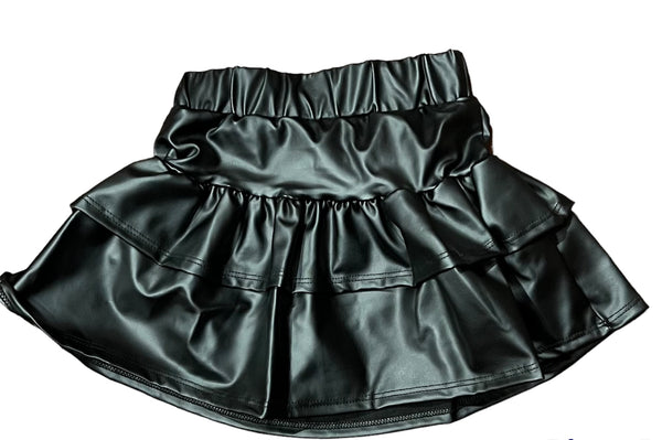 Tweenstyle - Black Pleather Ruffle Skirt