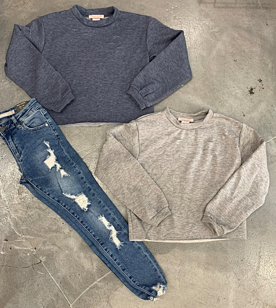 Tweenstyle - Distressed Crop Sweatshirt - Grey