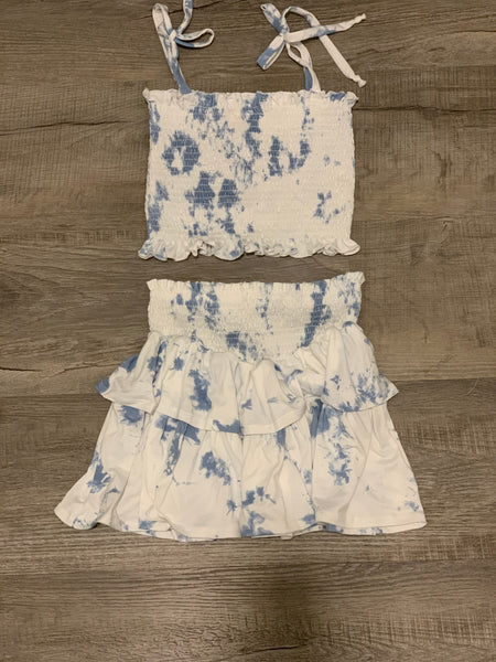 Tweenstyle - Blue/White Tie Dye Smocked Top