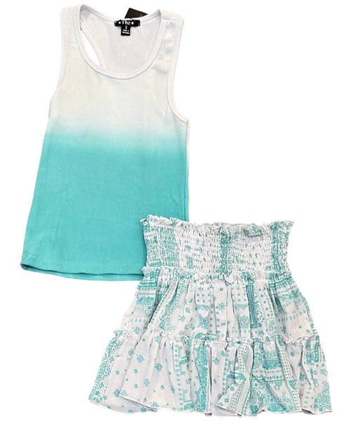 Flowers by Zoe - Aqua/White Ombre Ribbed Tank