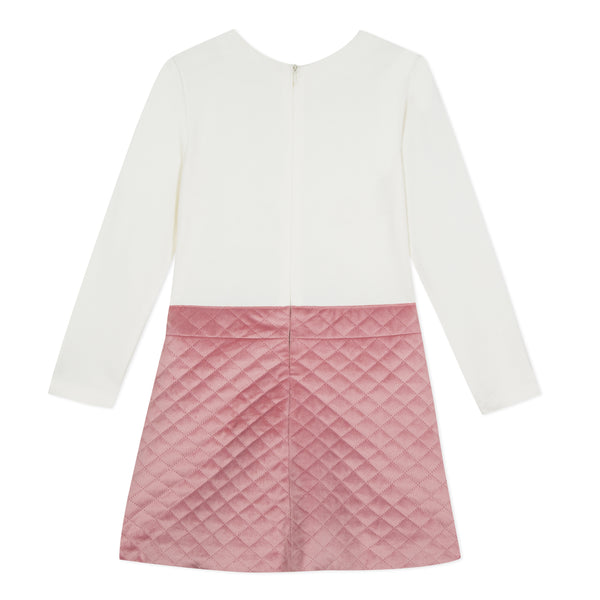 LILI GAUFRETTE Ivory and Pink Quilted Dress