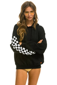 Aviator Nation - RELAXED CHECK SLEEVE PULLOVER HOODIE - BLACK